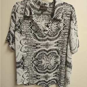 Fenn Wright Manson Black White Abstract Print Semi Sheer Blouse Women's Size 1X